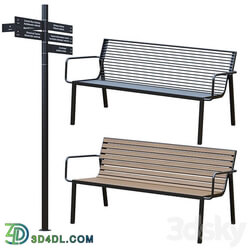 Park Benches, Urn and Direction Signs by mmcite 