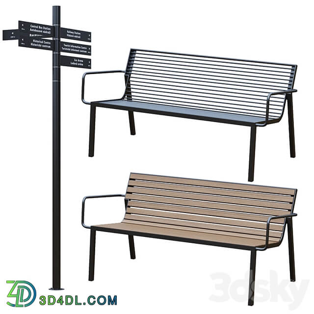 Park Benches, Urn and Direction Signs by mmcite