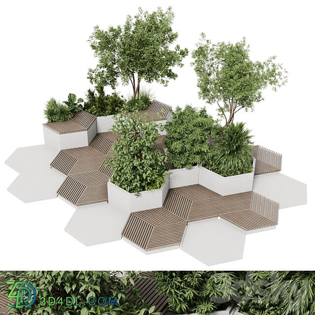 Urban Environment Urban Furniture Green Benches With tree 42