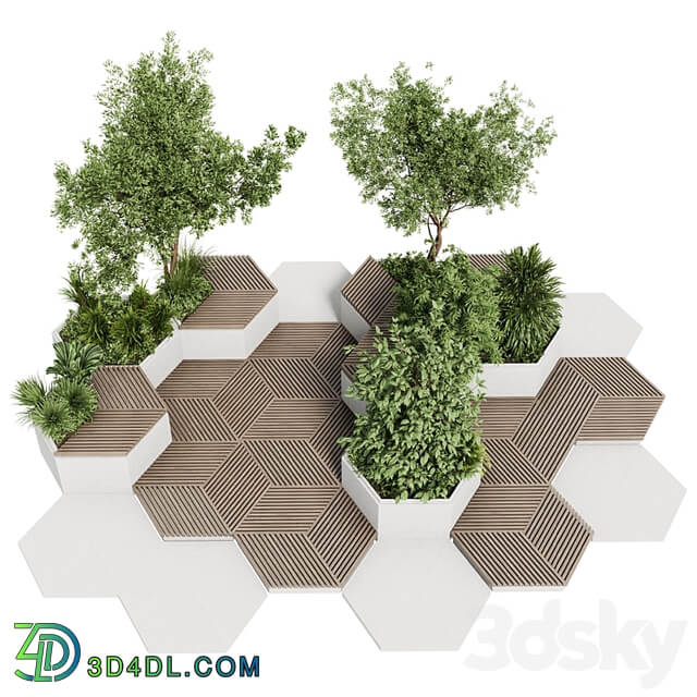 Urban Environment Urban Furniture Green Benches With tree 42
