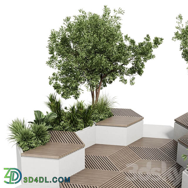 Urban Environment Urban Furniture Green Benches With tree 42