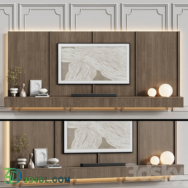 TV wall in neoclassical style with decor 08