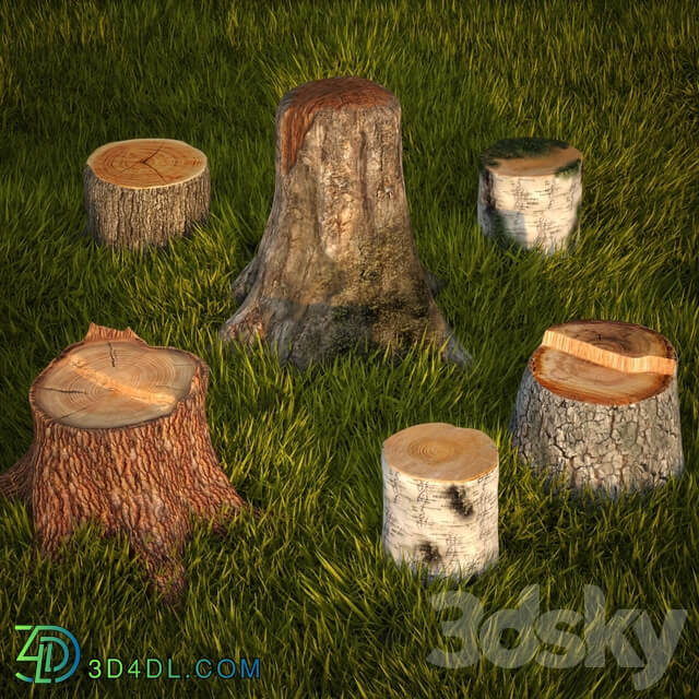 Tree stumps collection amp grass 3D Models