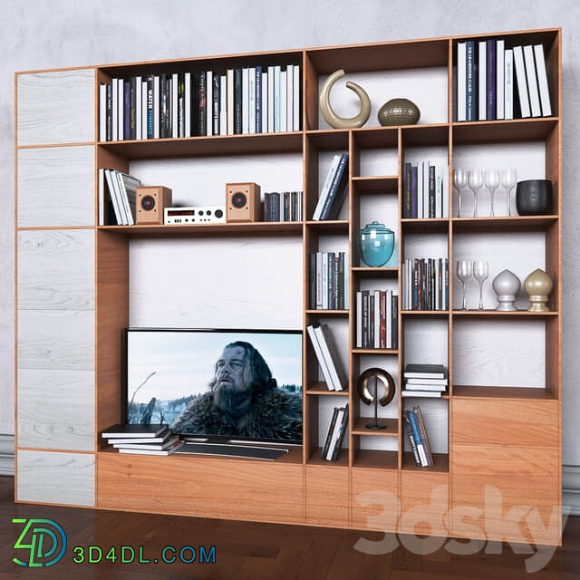 Storage system with books tv vase 8 3D Models