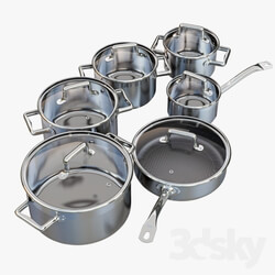 Tableware A set of stainless steel saucepans. Queen Ruby Company 