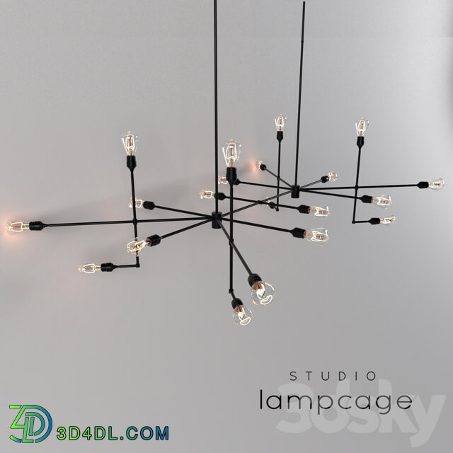 Industrial bar by Lamp Cage Chandelier black v2 Pendant light 3D Models