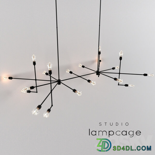 Industrial bar by Lamp Cage Chandelier black v2 Pendant light 3D Models