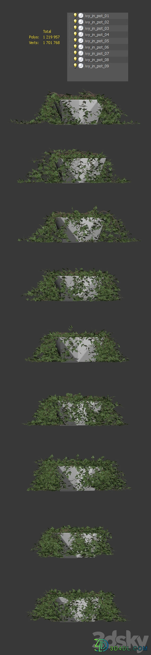 Ivy in pots for tables. 9 models 3D Models