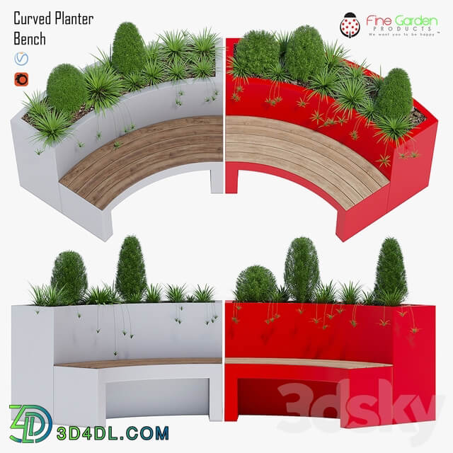 Curved planter bench one 3D Models