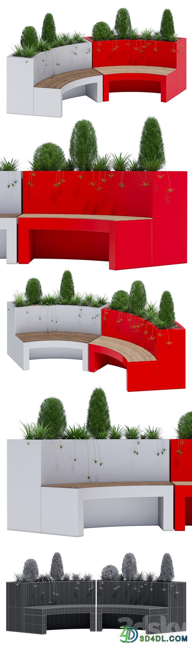 Curved planter bench one 3D Models