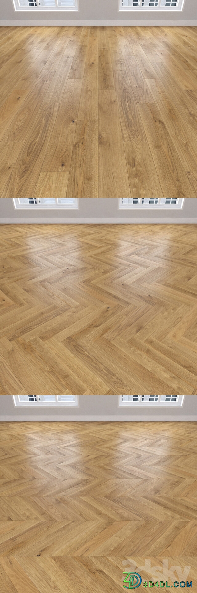 Wood Parquet Oak 3 types. Christmas tree linear chevron.