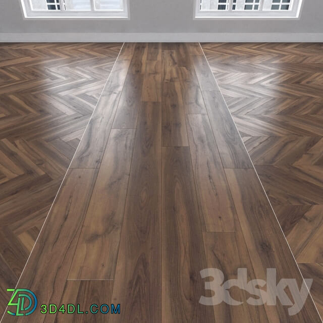 Wood Parquet Walnut 3 types herringbone linear chevron.