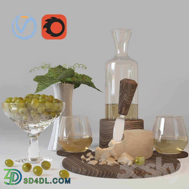 Decorative set of wine cheese and grapes