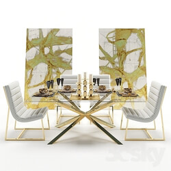 Table Chair Dining table glass with armchairs and decor 