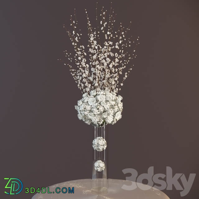 High bouquet in a glass vase 3D Models