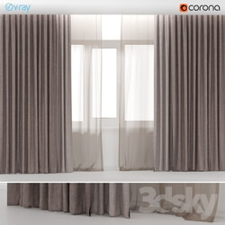 Brown curtains in two colors with brown tulle. 