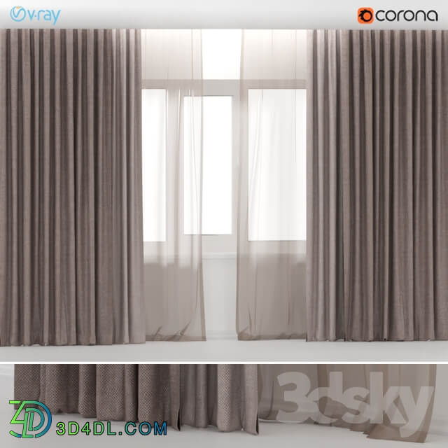 Brown curtains in two colors with brown tulle.