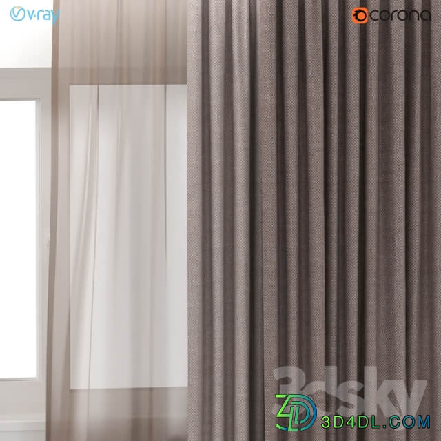 Brown curtains in two colors with brown tulle.