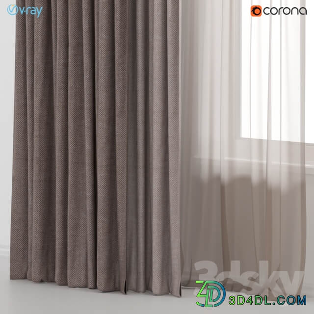 Brown curtains in two colors with brown tulle.