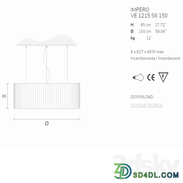 Masiero IMPERO VE 1215 S6 150 cm diameter Pendant light 3D Models