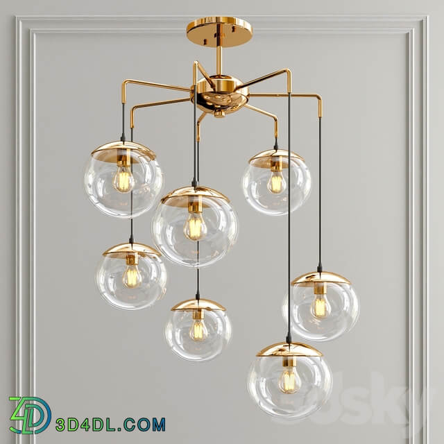 Modern Handcrafted Brass Glass Bubbles Chandelier Pendant light 3D Models