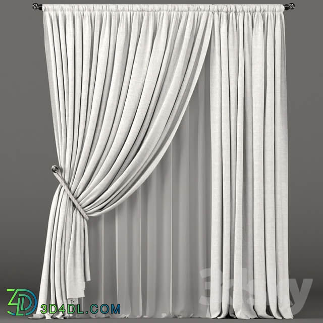 White curtains with rope grip and white tulle.