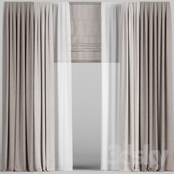 Brown curtains in two colors with tulle and roman. 