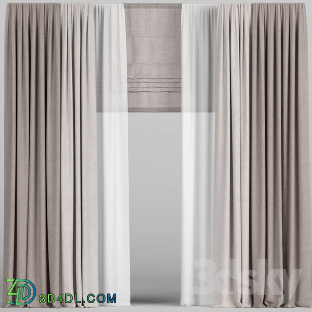 Brown curtains in two colors with tulle and roman.