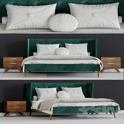 Bed Modrest Durango Modern Green Fabric Walnut Bed 