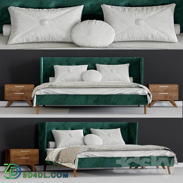 Bed Modrest Durango Modern Green Fabric Walnut Bed