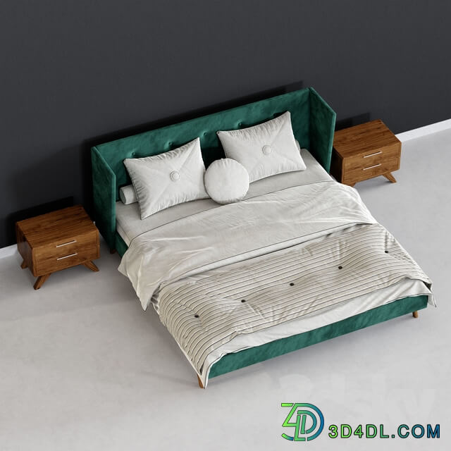 Bed Modrest Durango Modern Green Fabric Walnut Bed