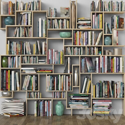 Shelf with books. Library 3D Models 