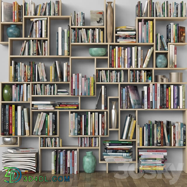 Shelf with books. Library 3D Models