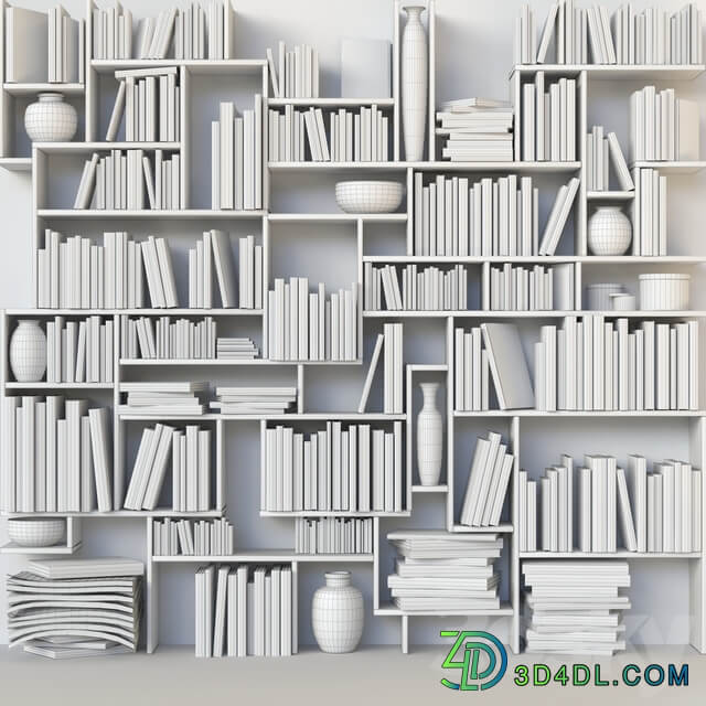 Shelf with books. Library 3D Models