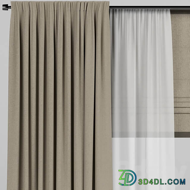 Brown curtains with tulle and roman.