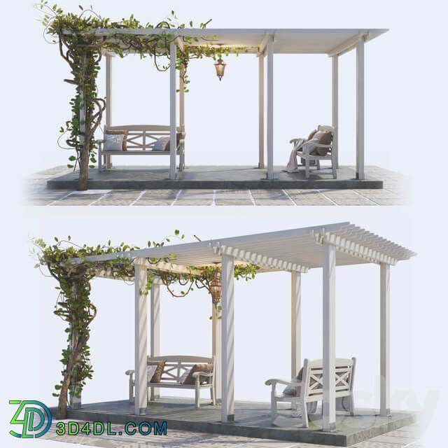 Painted Wooden Pergola Other 3D Models