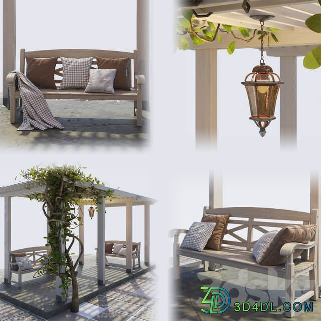 Painted Wooden Pergola Other 3D Models