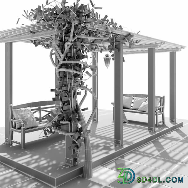 Painted Wooden Pergola Other 3D Models