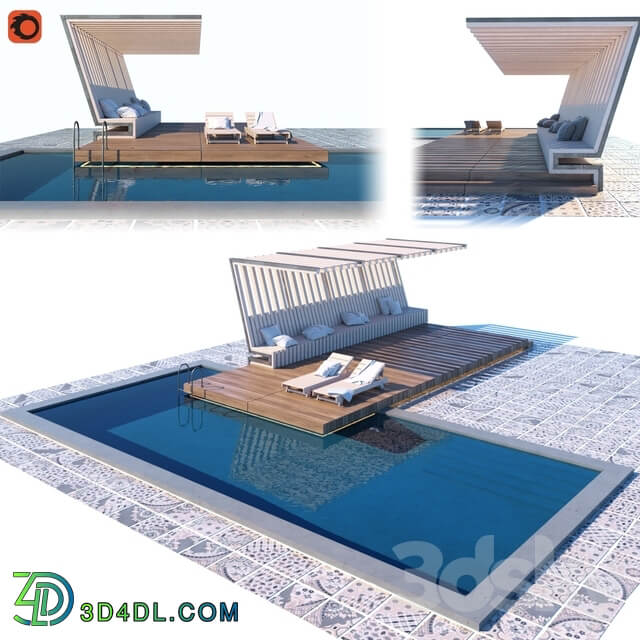 Pool with terrace and canopy Other 3D Models