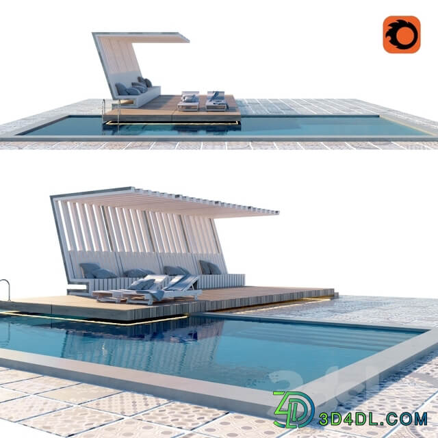 Pool with terrace and canopy Other 3D Models