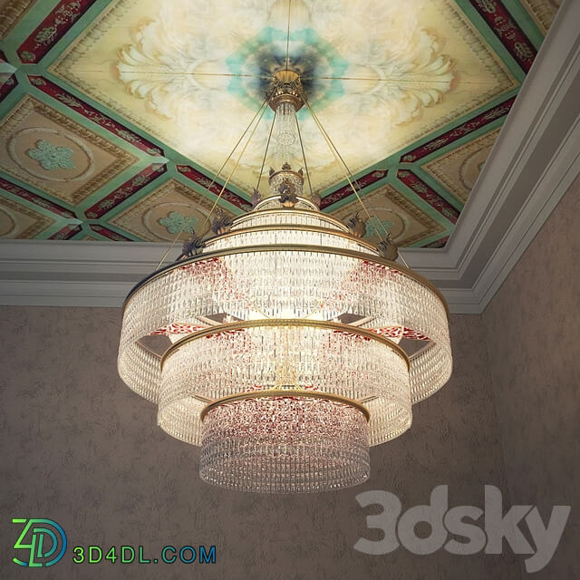 Soviet chandelier with a fragment of the Soviet ceiling and walls Pendant light 3D Models