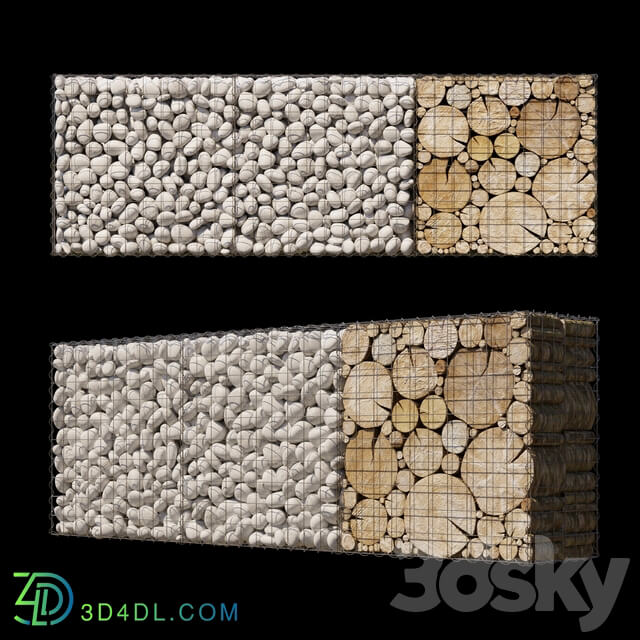 Wooden gabion 5 Fence 3D Models