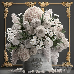 Bouquet of flowers 91. luxury bouquet stucco frame Hydrangea lilac peonies oleander vase white bouquet gold luxury decor 3D Models 