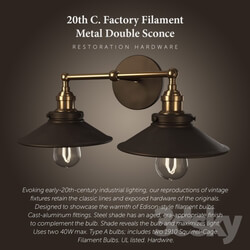 20th C. Factory Filament Metal Double Sconce 