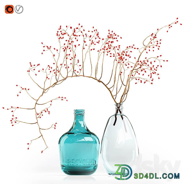 Decorative branch with red berries in a glass vase
