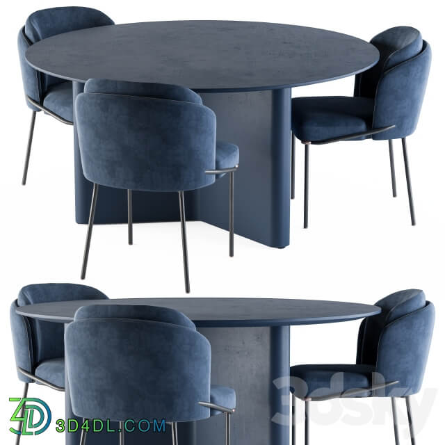 Table Chair Minotti Dinning Round Lou Table Blue Set