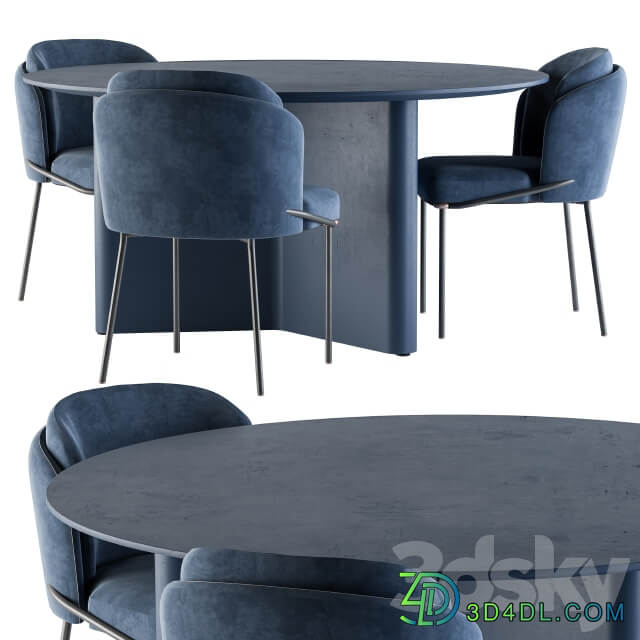 Table Chair Minotti Dinning Round Lou Table Blue Set