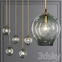 Small Bubble Pendant Brushed Brass and Dark Green Glass Pendant light 3D Models 