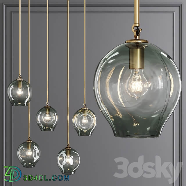 Small Bubble Pendant Brushed Brass and Dark Green Glass Pendant light 3D Models