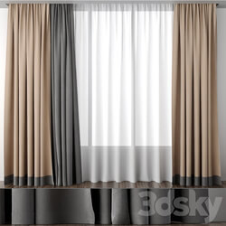 Beige curtains with a strip below 